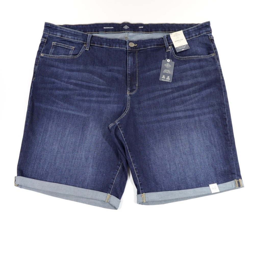 St. John's Bay Womens Mid Rise Roll Up Stretch Bermuda Shorts Blue Plus Size 28W